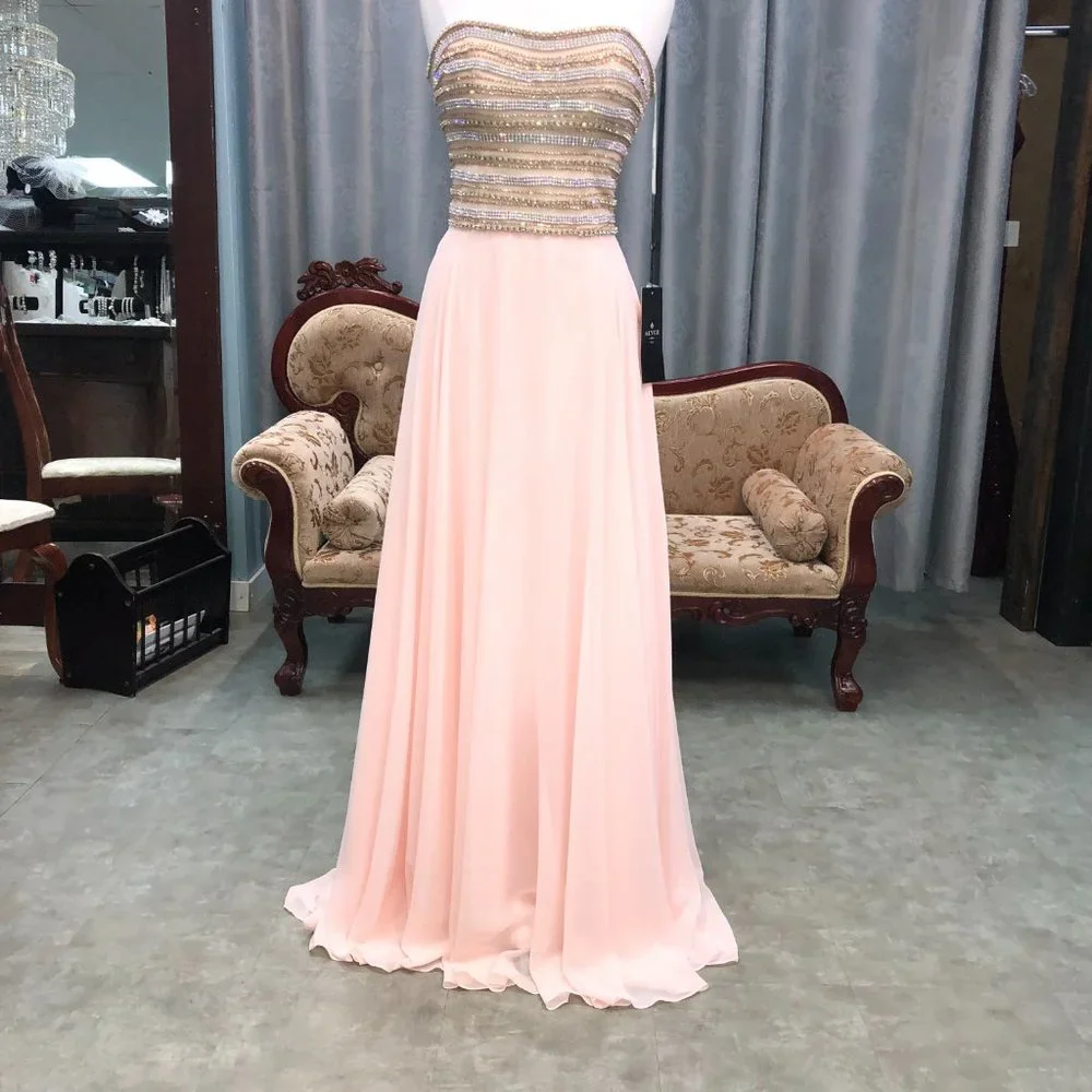 Alyce Blush and Gold Prom or Bridesmaid Dresses, Strapless Aline Flowy chiffon - Picture 2 of 13